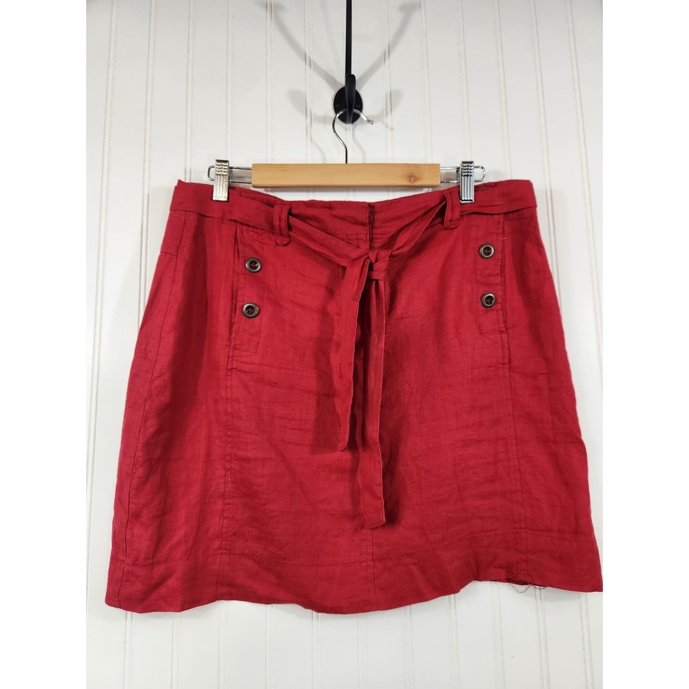 Autograph NY Red 100% Linen Mini Skirt with Tie‎ Waist 
Size 10 Summer 35x19